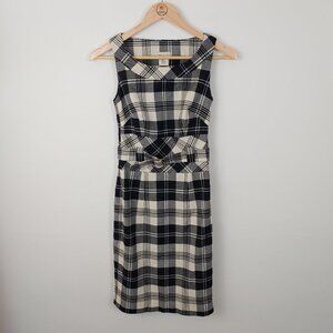 Karen Millen England Tarten Plaid Wool Pencil Dress with Belt size 2